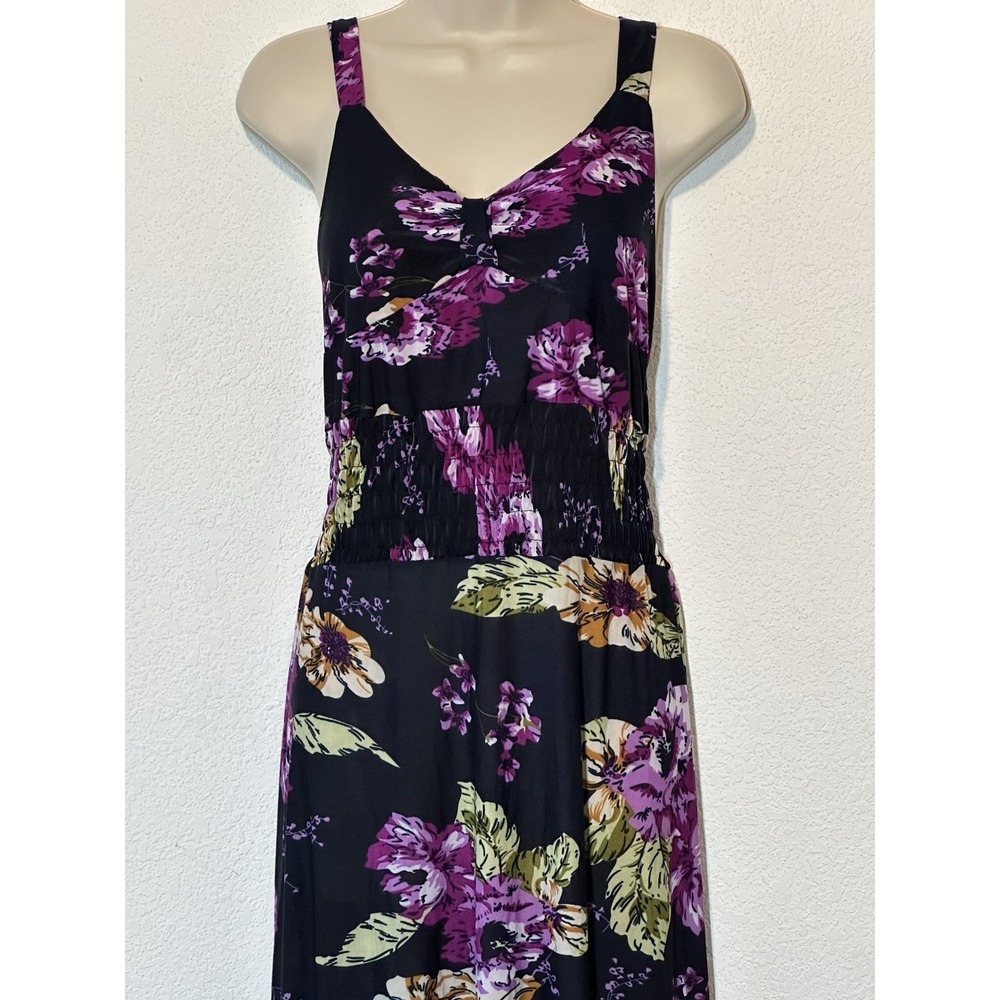 Y2k Black Purple Floral Smocked Midi Dress Fairy Whimsigoth  Boho Coquette Large